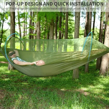 Portable Outdoor Garden Quick Open Anti-Rollover Mosquito Net Hammock Travel Camping Sleeping Hanging Hammock Swing Nature Hike