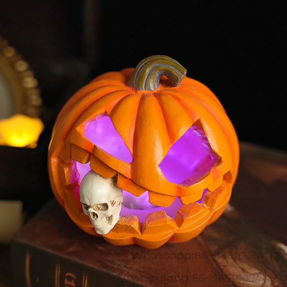 Halloween Decorative Props Jack-o-lanterns Glow Funny Pumpkin Head Atmosphere Ornament Scene