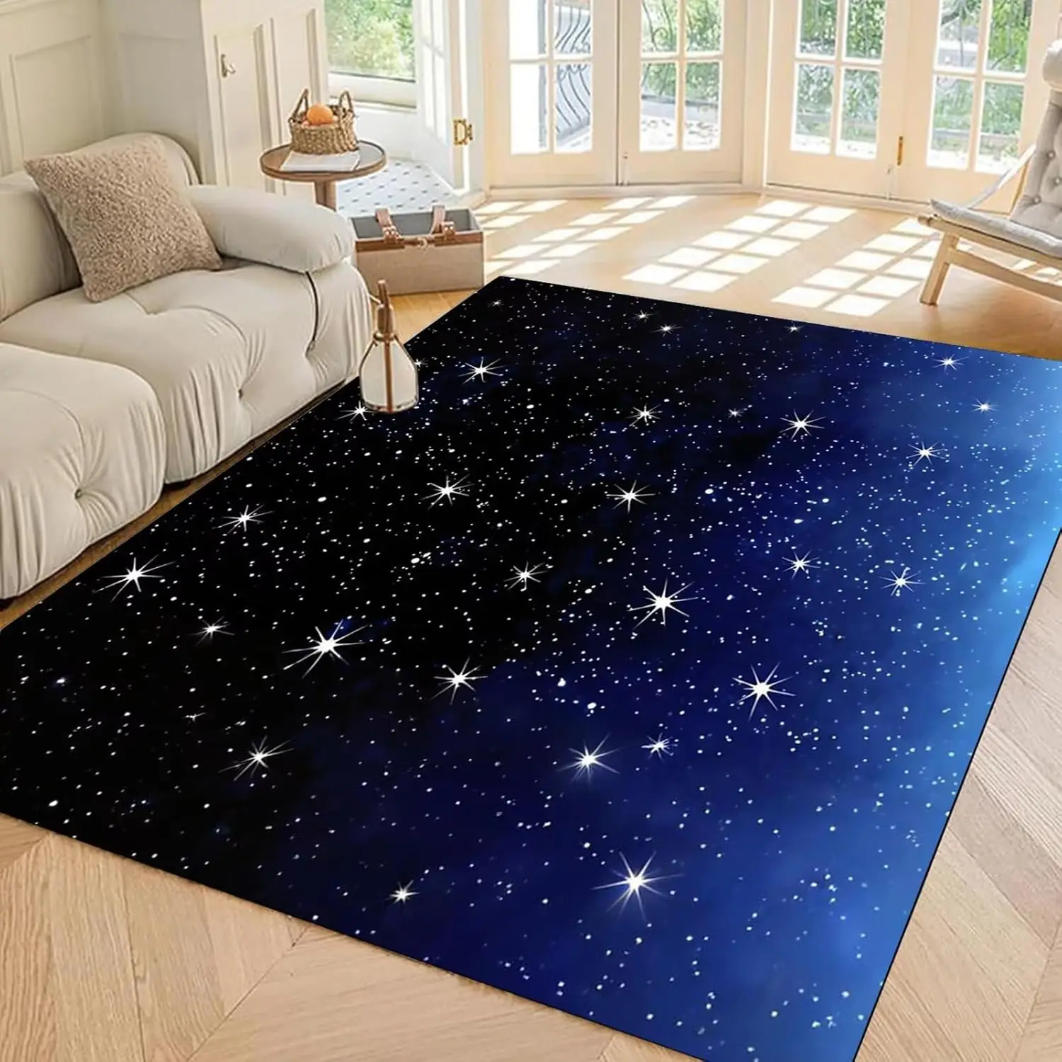 

Синий градиентный коврик, большие градиентные коврики Galaxy для гостиной, столовой, спальни, звездного неба, современный нескользящий моющийся кидок