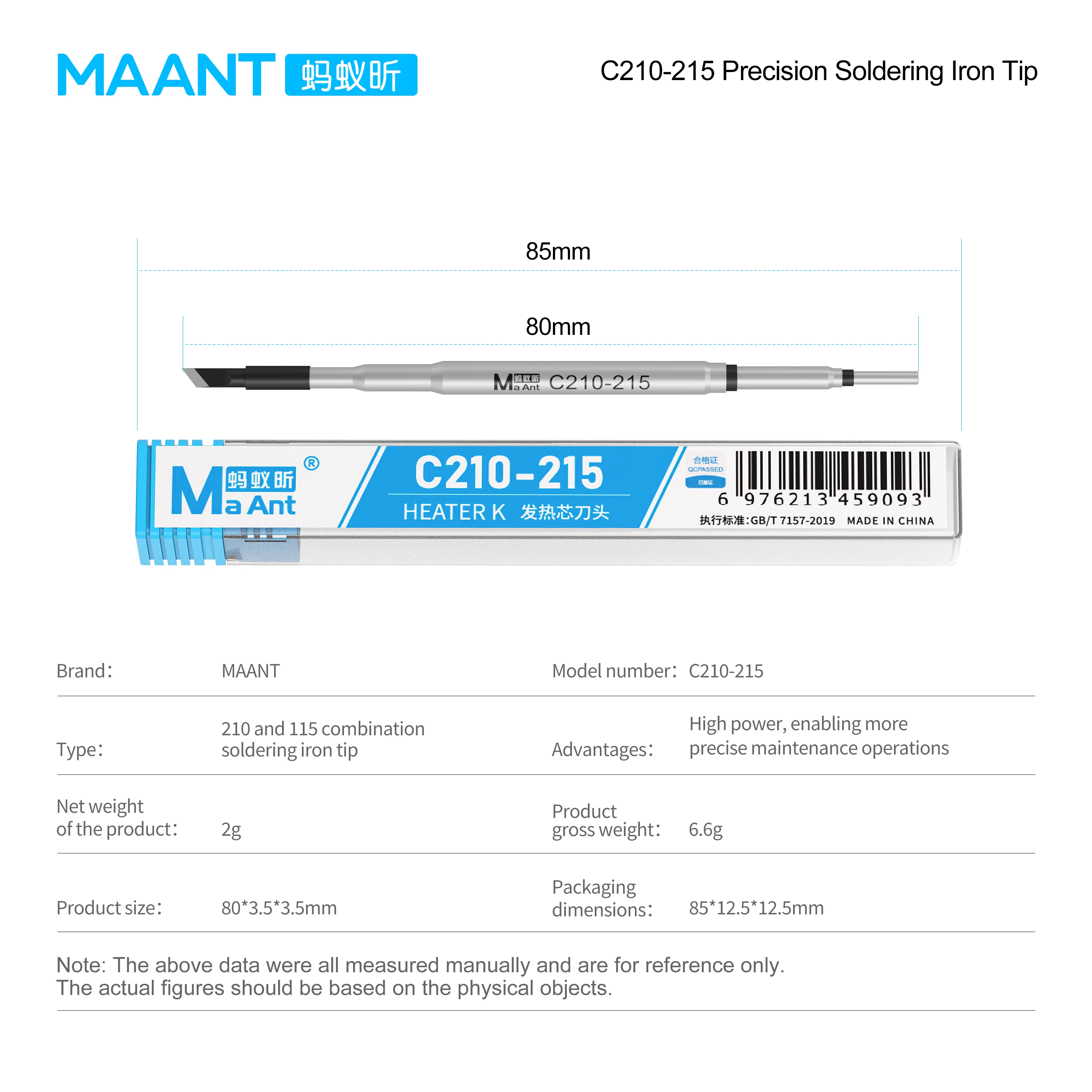 MaAnt C210-215 Precision Combo Soldering Iron Tip 2s Rapid Heating High Power for Mobile Phone Motherboard PCB Repair Hand Tool
