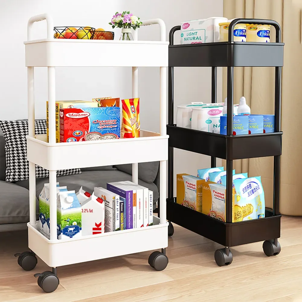 Trolley Organizer Auxiliary Rolling Cart With Wheels Furniture Cabinet Storage Rack Bedroom Bookshelf Kitchen Vegetable Basket