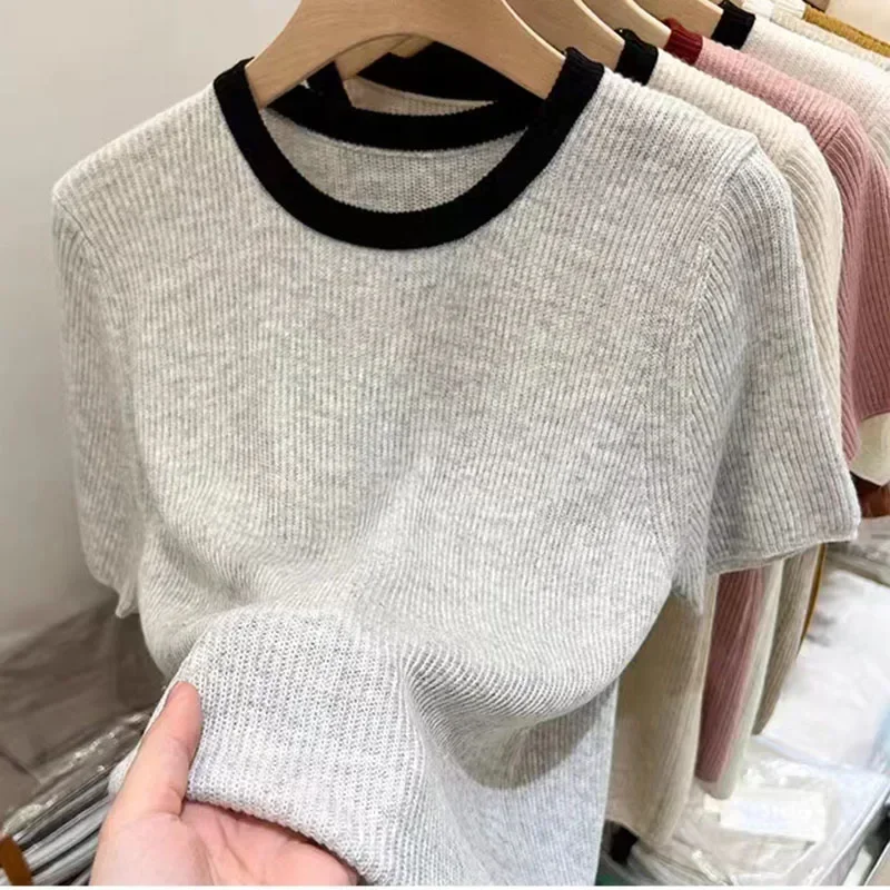 2024 Spring Summer New Short-sleeved Women Sweaters O-neck Slim Pullover Knitted Sweater Casual Clothes Pullovers Thin Knit Tops