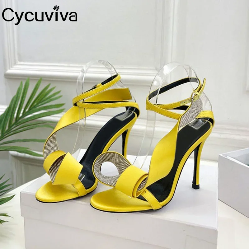 Sexy Rhinestone High Heels Sandals Women Pointed Toe Ankle Strap Gladiator Sandals Summer Rhinestone Party Shoes Women Slidess