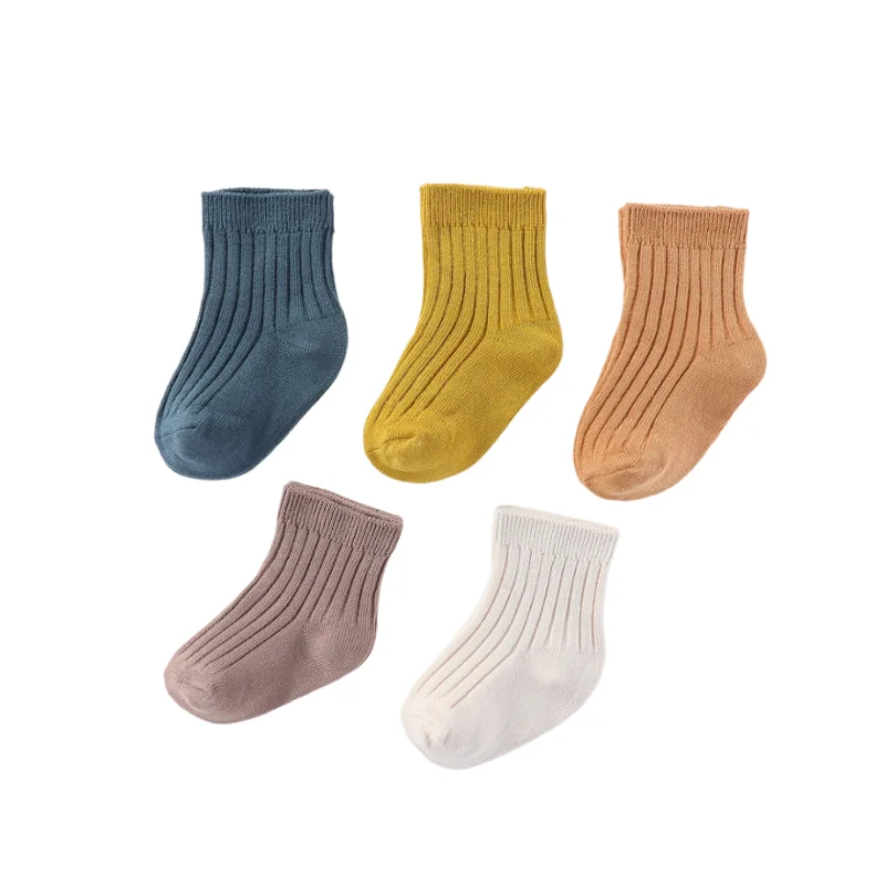 5 Pairs Unisex 100% Non-Slip Newborn Cotton Baby Girl Socks 0-5T Elasticity Solid Color Baby Boy Socks Infant Accessories