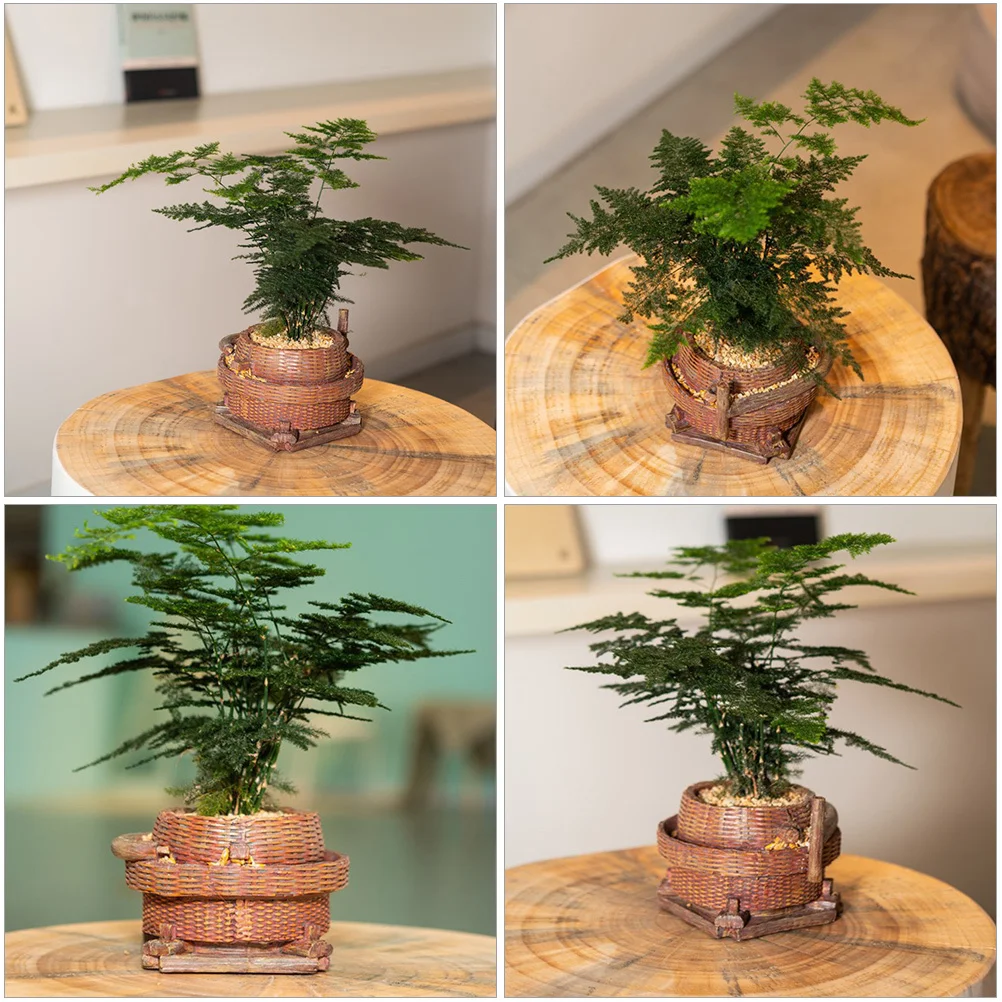 تقليد الروطان الزهرية الراتنج الزخرفية سلة مغزولة للمنزل مكتب حديقة سطح المكتب زهرة الحاويات الراتنج ديكور الزهرية