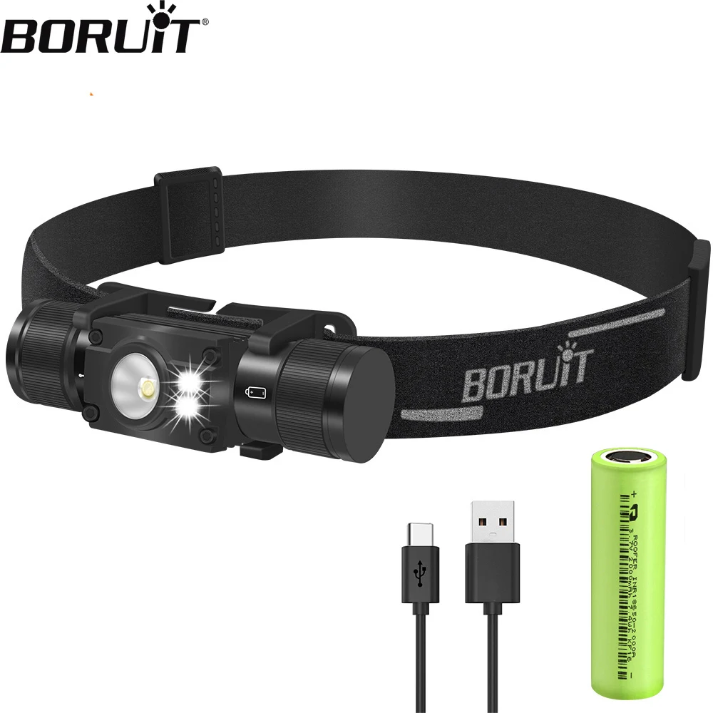 BORUiT HP500 LED Headlamp 7-Modes Powerful Headlight Type-C Rechargeable 18650 Waterproof Head Torch for Camping Fishing Hunting