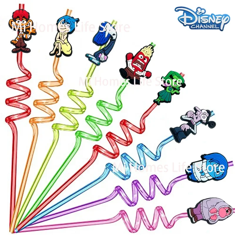 8pcs Inside Out 2 Drinking Straws Children Birthday Party Decor Baby Shower Cartoon Anime Sadness Anxiety Party Supplies Gift