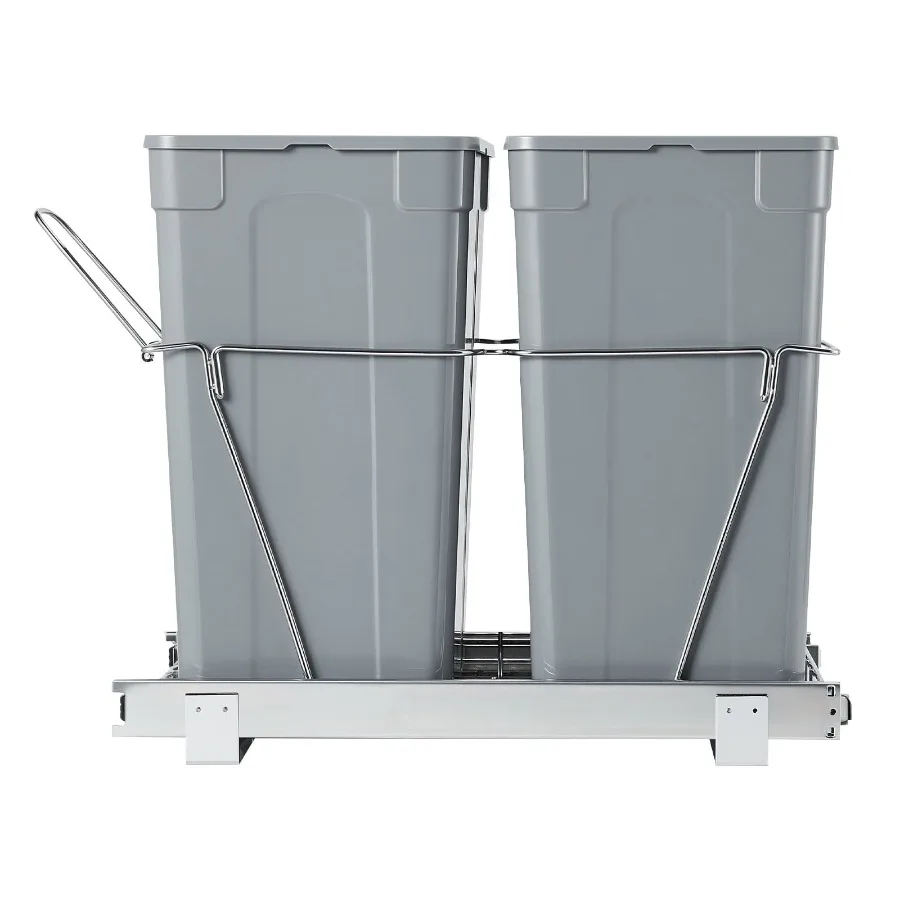 

Kitchen Cabinet Pullout Waste Bins, 35 QT x2 Dual Under Sink Trash and Recycling Bins, Under Counter Garbage Storage in Matte B
