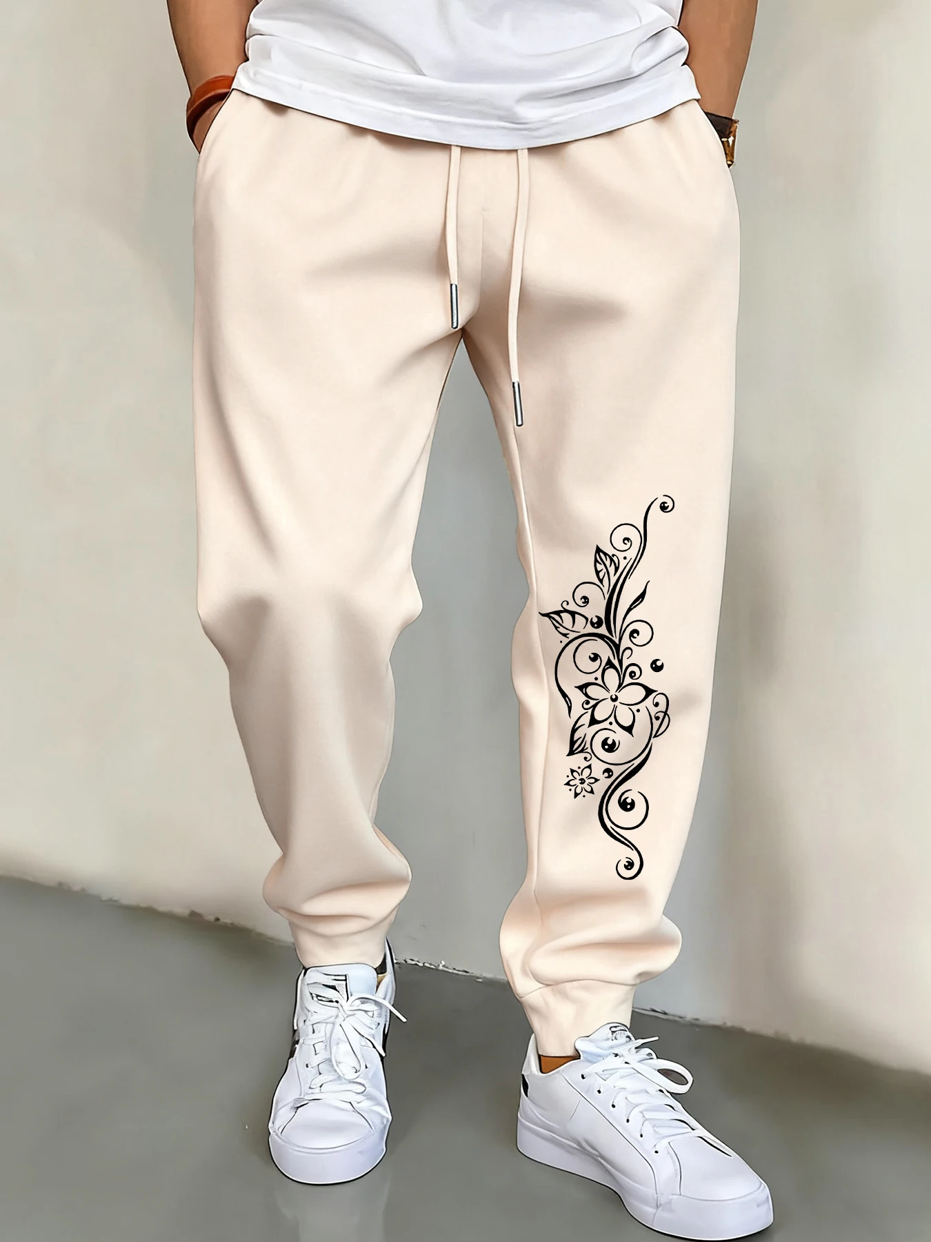 الشكل يشكلون الزهور الرجال السراويل موضة الهيب هوب بنطلون الرباط الخريف الدافئة Sweatpants الذكور الصوف الركض بانت #1