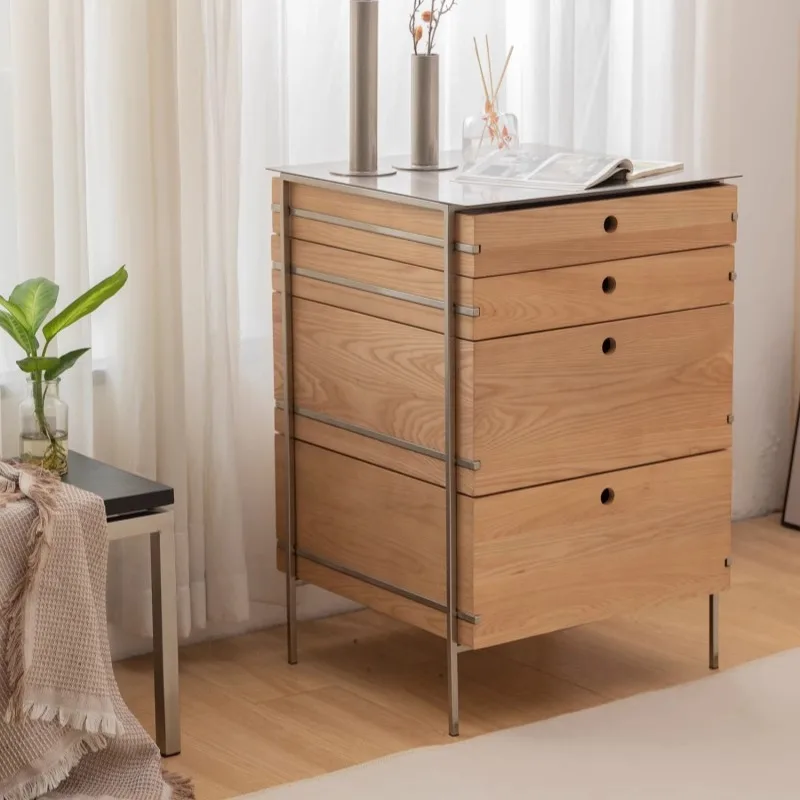 

Nordic simple chest cabinet, dining side cabinet, storage cabinet, drawer, retro solid wood minimalist stainless steel