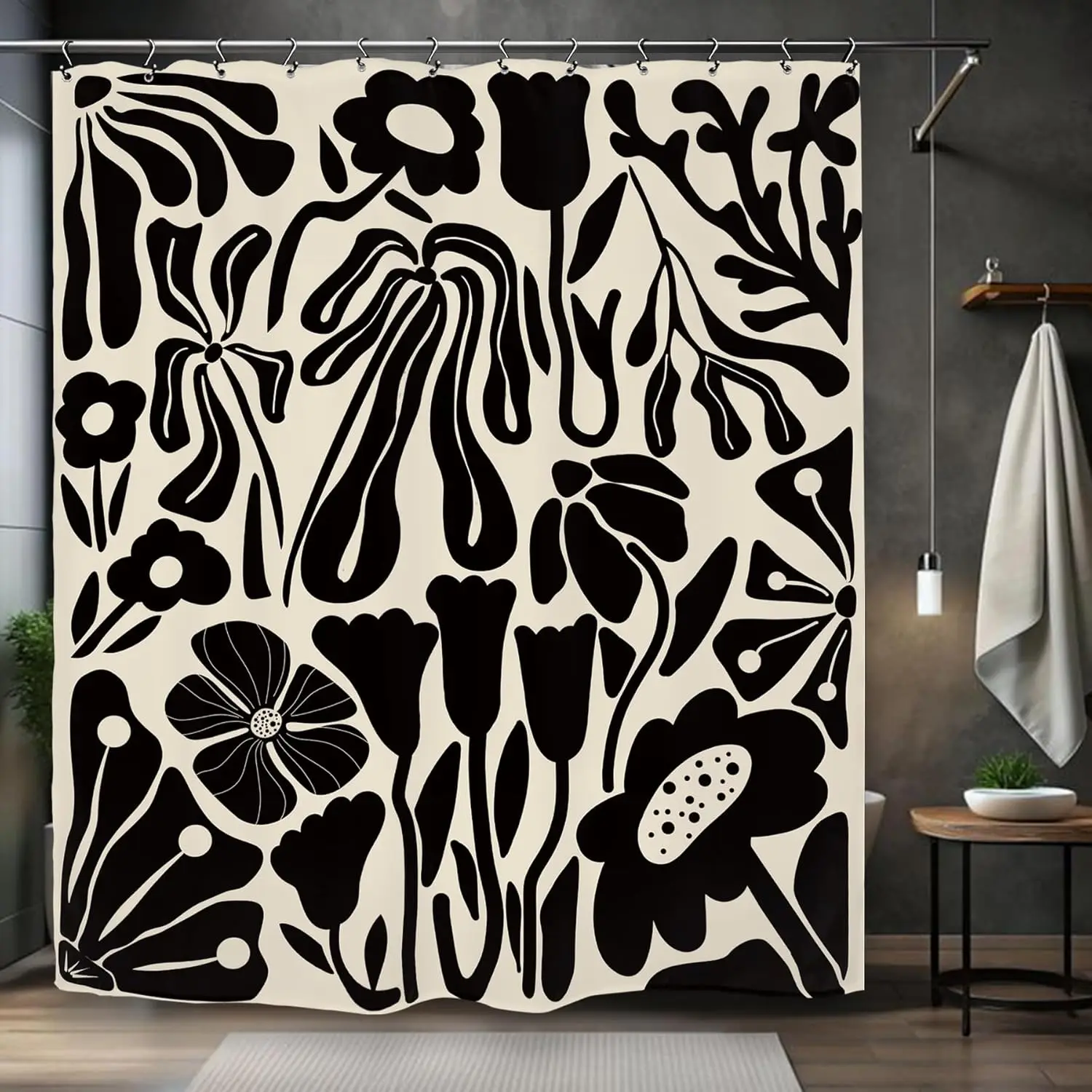 

Черно-белая абстрактная шторка для душа с цветочным узором, 72x72 дюйма, современный декор для ванной в стиле бохо с яркими узорами
