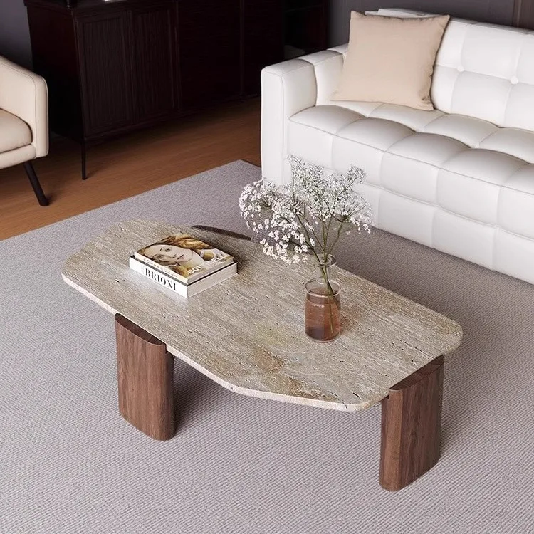 Wabi-sabi Style Irregular Vintage Solid Wood Eco-Friendly Durable Coffee Table For Small Apartment Living Room Home Use Simple
