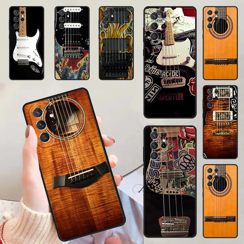 Wood Acoustic Electric Guitar Phone Cases For Samsung Galaxy S23 S20 FE S21 S22 Ultra Note 20 S8 S9 S10 Note 10 Plus Cover