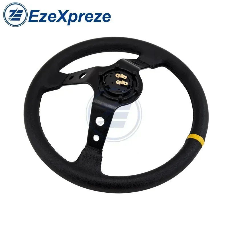 MO 14 inch 350mm Deep Dish Racing Steering Wheel Suede Leather Drift JDM Racing Yellow Ring Black Line