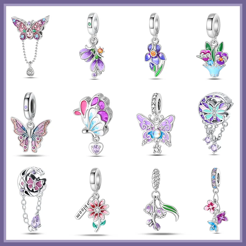 2024 New Fashion Colorful Flower Butterfly Charm Beads Suitable for Pandora Original Bracelet DIY Exquisite Jewelry Gift Making