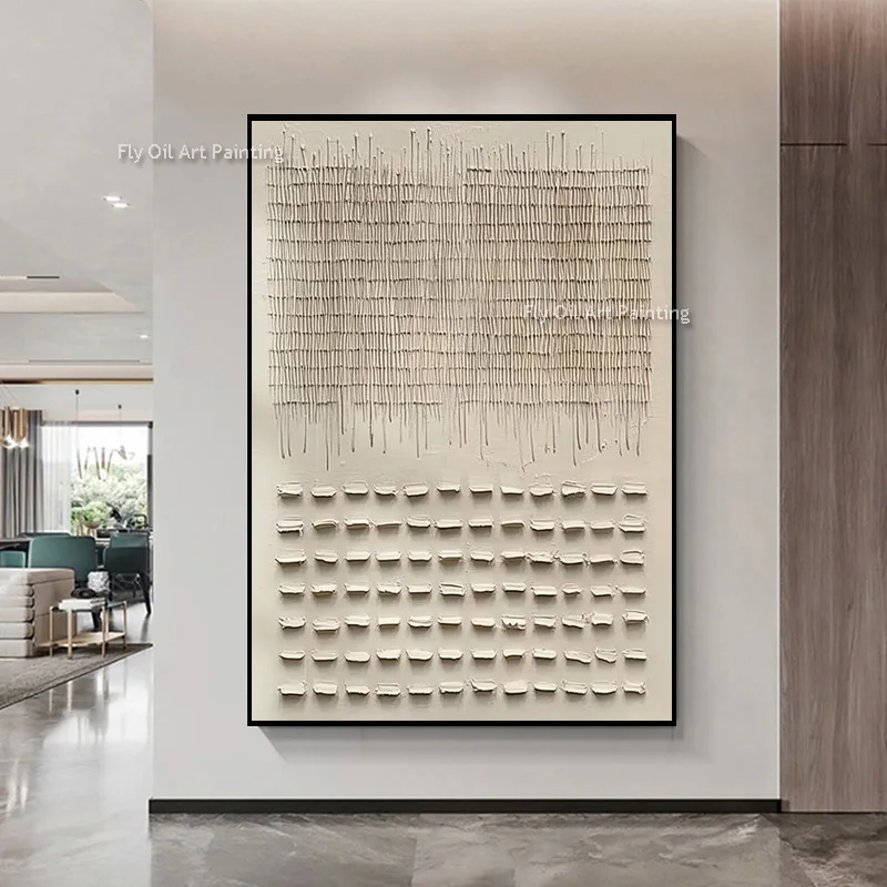 Handcrafted Mark Rothko Style Cream Relief Texture Thick Canvas Wall Art Minimal Impasto Oil Painting For Apartment Decor