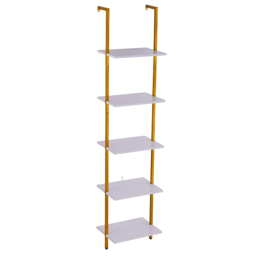 

Industrial Square Pipe Shelf 5 Tier 15.6x11.8in WallMount Gold White