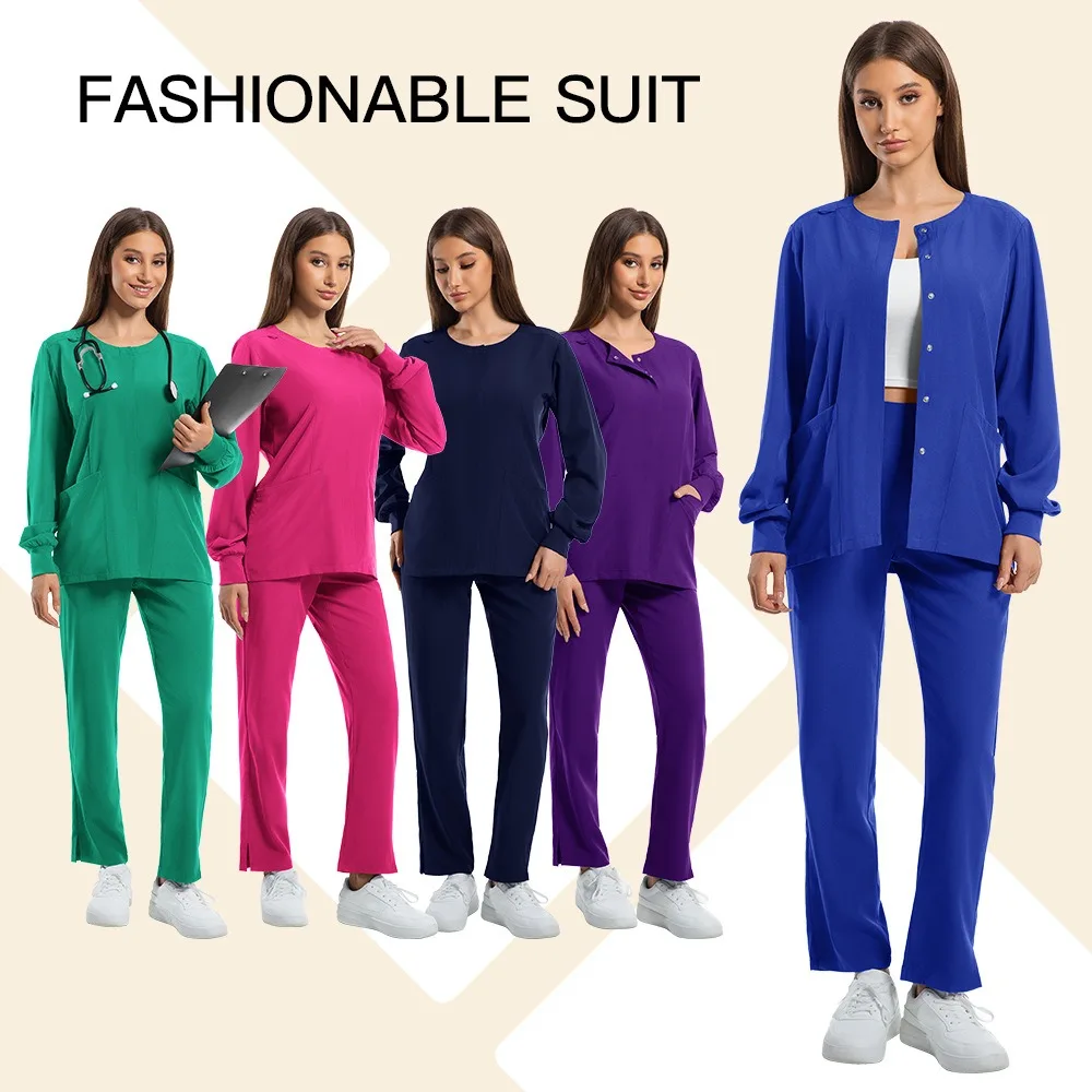 

Long sleeve Stretch Scrub Set Premium Nursing Accessories Hospital Surgery Slim Fit Medical Uniforms Beauty Salon SPA Clothing