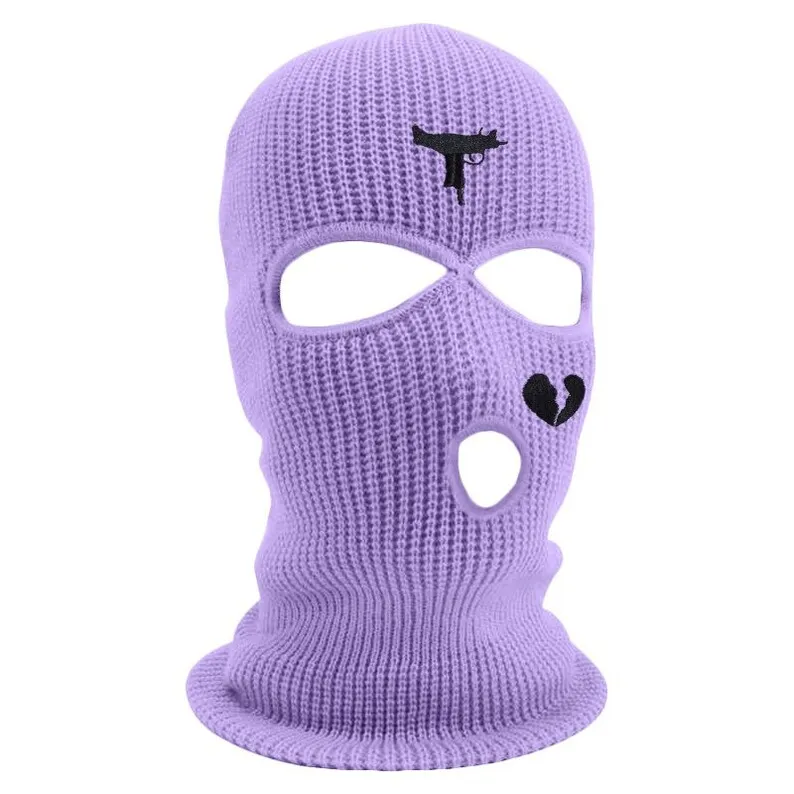 3 Hole Heart Embroidery Winter Neck Warmer Thermal Y2K Face Masks Cycling Knit Ski Mask Knitted Full Face Cover