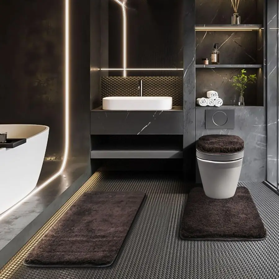 

Набор из 3 ковриков для ванной с регулируемым чехлом для унитаза 17,5x15, машинная стирка, с нескользящей резиновой основой из ТПР, однотонный