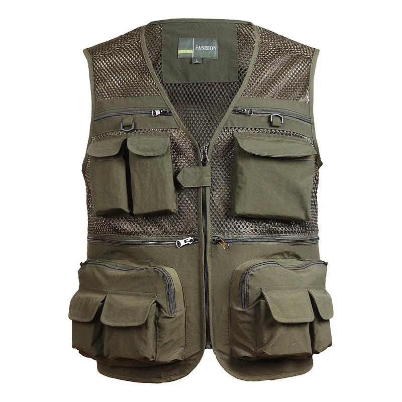 

Outdoor Sports Hiking Vests Quick Dry Breathable Multi Pocket Mesh Jackets Photography Fishing Army Green Black Fish Vest