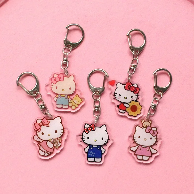 Sanrio Hello Kitty anahtarlık Kawaii akrilik şeffaf çift katmanlı anahtarlık moda sevimli sırt çantası süsler kızlar için