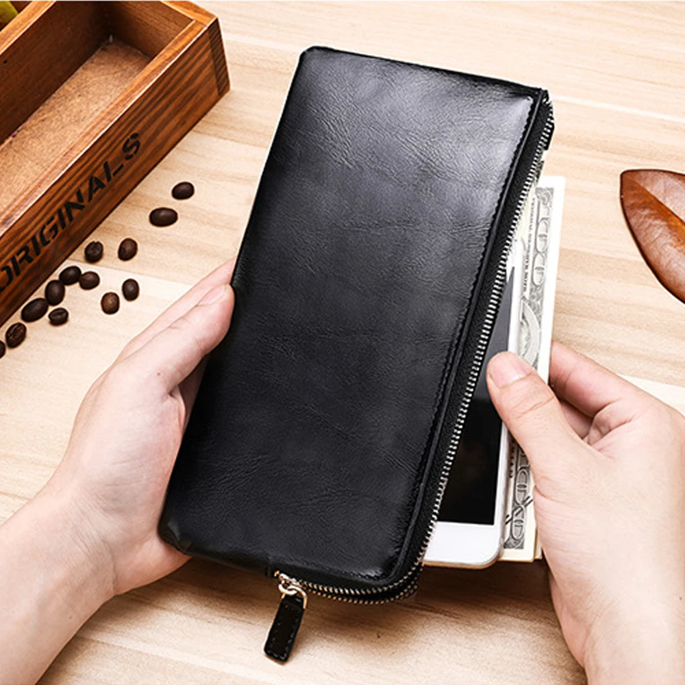 Men Classic Long Wallets Multi Slot Card Holder Male High Quality Large Capacity Ultra-thin Leather Wallet Zipper Phone Pouch