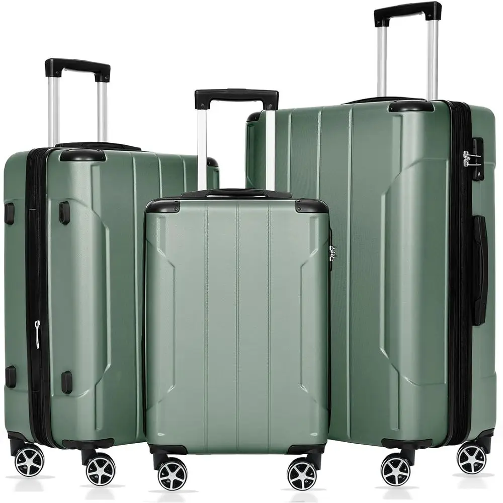 

3-Piece Lightweight Hardshell Spinner Luggage Set with Guards (Green, 20/24/28 inches)