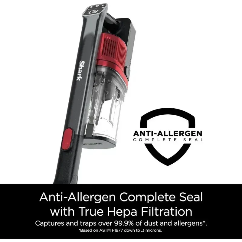 مكنسة PMD4-Shark IZ662H اللاسلكية Vertex Pro خفيفة الوزن مع DuoClean PowerFins، أحمر،