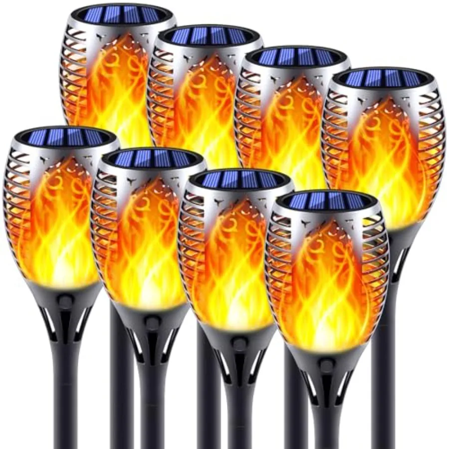 Solar Torch Lights with Flickering Flame, Fire Effect Garden Light, Auto On/Off Dust to Dawn, Outdoor Waterproof Landscape Deco