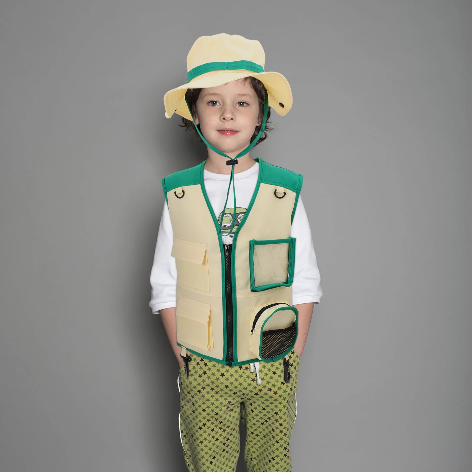 

Kids Outdoor Exploration Hat Vest Set Lightweight Breathable Polyester Camping Fishing Travel Accessories Explorer