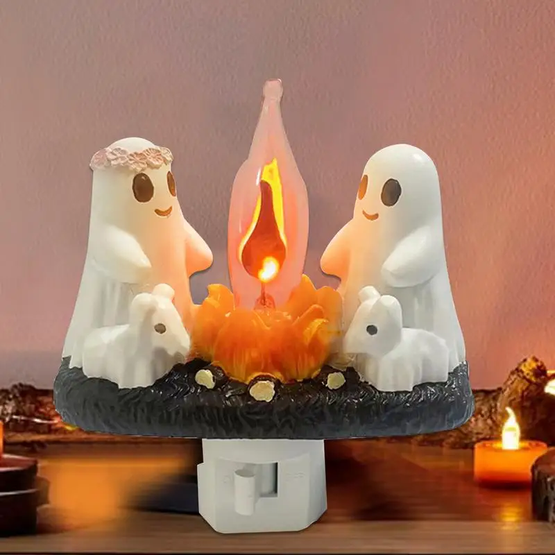 Ghost Night Lights Ghost Campfire Halloween Nightlight 3D LED Fire Lamp Ghost Lights Halloween Decoration for Garden Home Decor