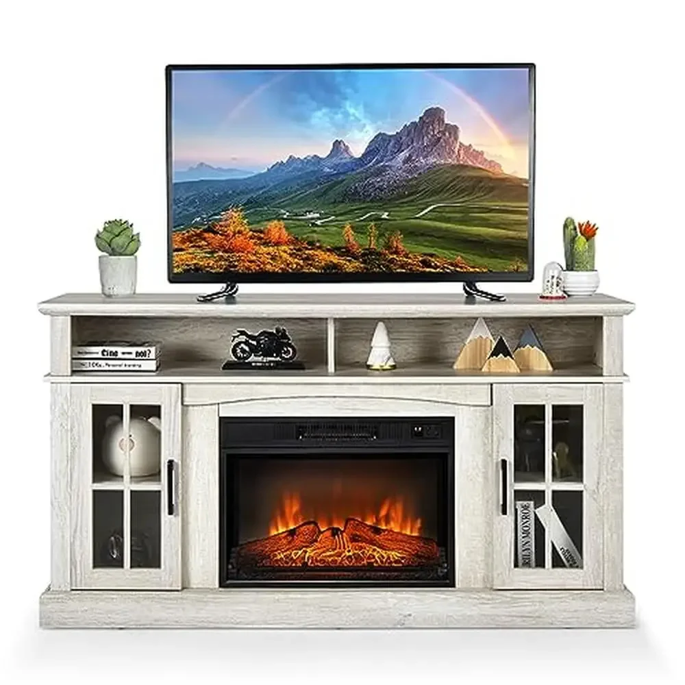 Electric Fireplace TV Stand Remote Control 6H Timer 3-Level Flame Overheat 400 Sq. Ft Heater 5000 BTU 33 ft Control Distance