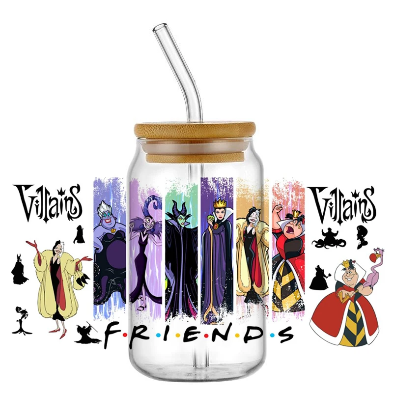 Miniso Evil Queen Cartoon Pattern UV DTF Transfer Sticker Waterproof Transfers Decals For 16oz Glass Cup Wrap Stickers