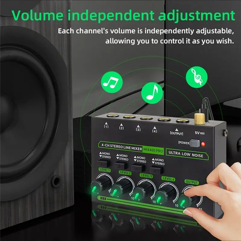 Hot-Mix400 Pro 4 Channel Professional Sound Mixer With RGB Light Mini Audio Mixer Line Mixer Small Audio Mixer For Club Bar
