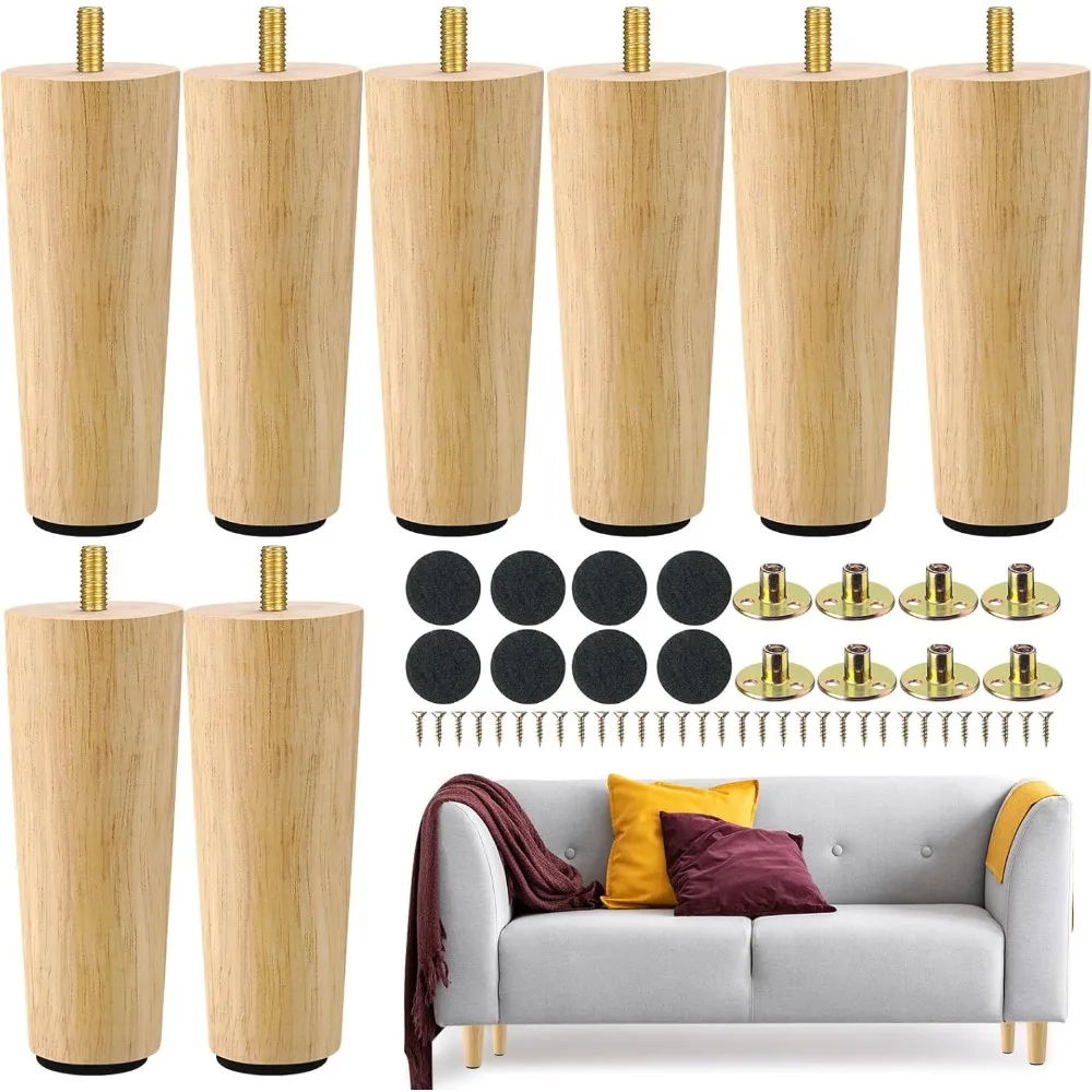 

8 Pcs 6 Inch Round Solid Wood Furniture Legs Furniture Wooden Replacement Chair Feet Dresser Sofa Couch Legs Table Cabine