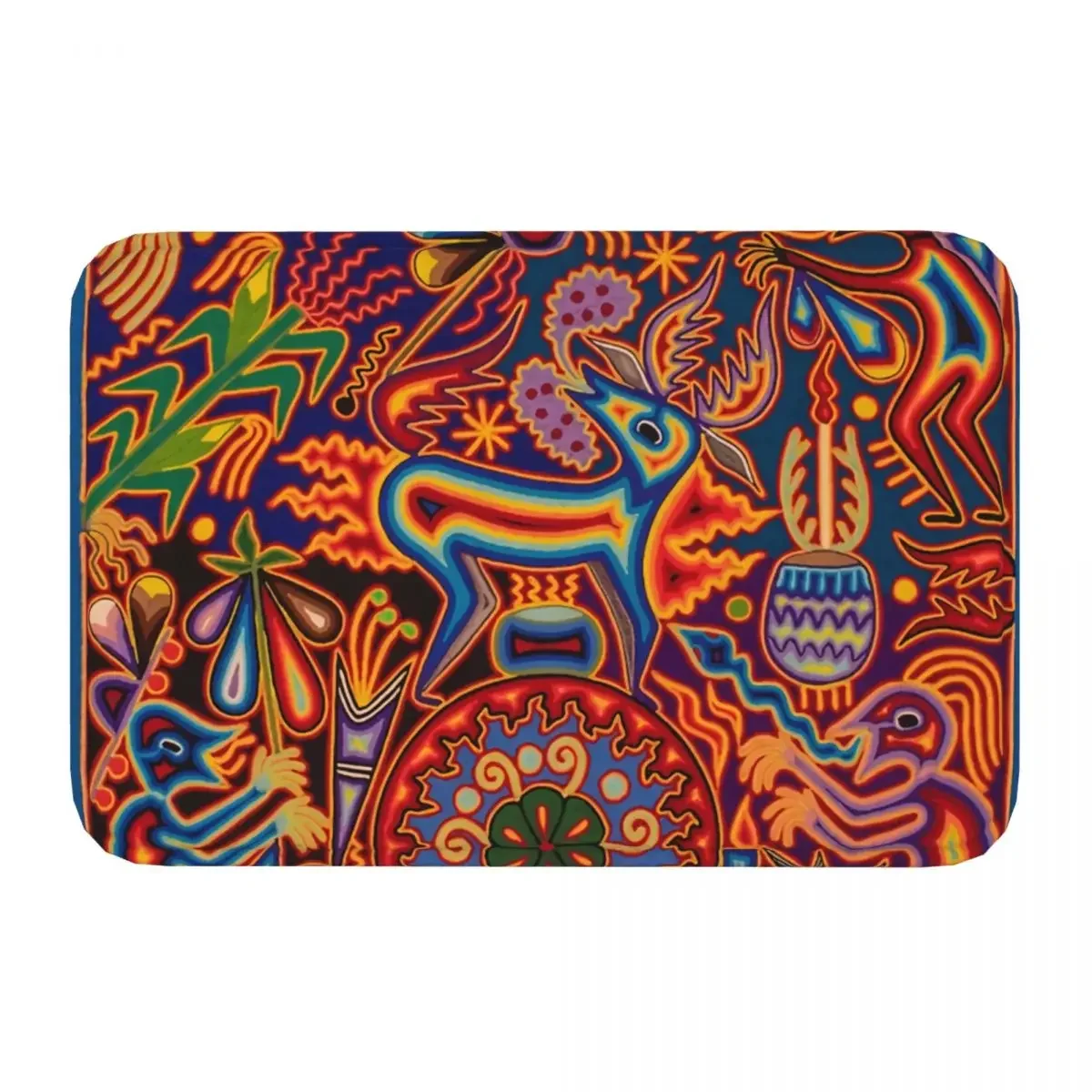 Non-slip Doormat Kitchen Mat Huichol Mexican Culture Hallway Carpet Entrance Door Rug Indoor Decor