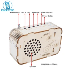 DIY Wooden Kit FM Radio Music Audio Player Single-Channel Mono Speaker Built-in Power Amplifier Adjustable Radio Station/Volume