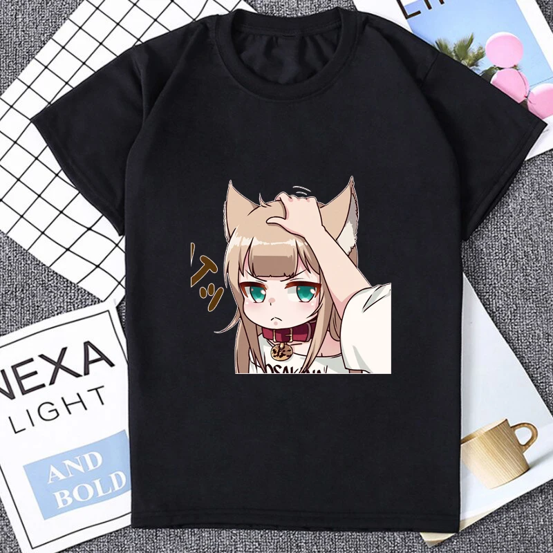 Kwaii Japan Anime My Cat Is A Kawaii Girl Graphic Printed T-Shirt Summer Cos Kinako OSAKANA Unique Streetwear Women Tshirt