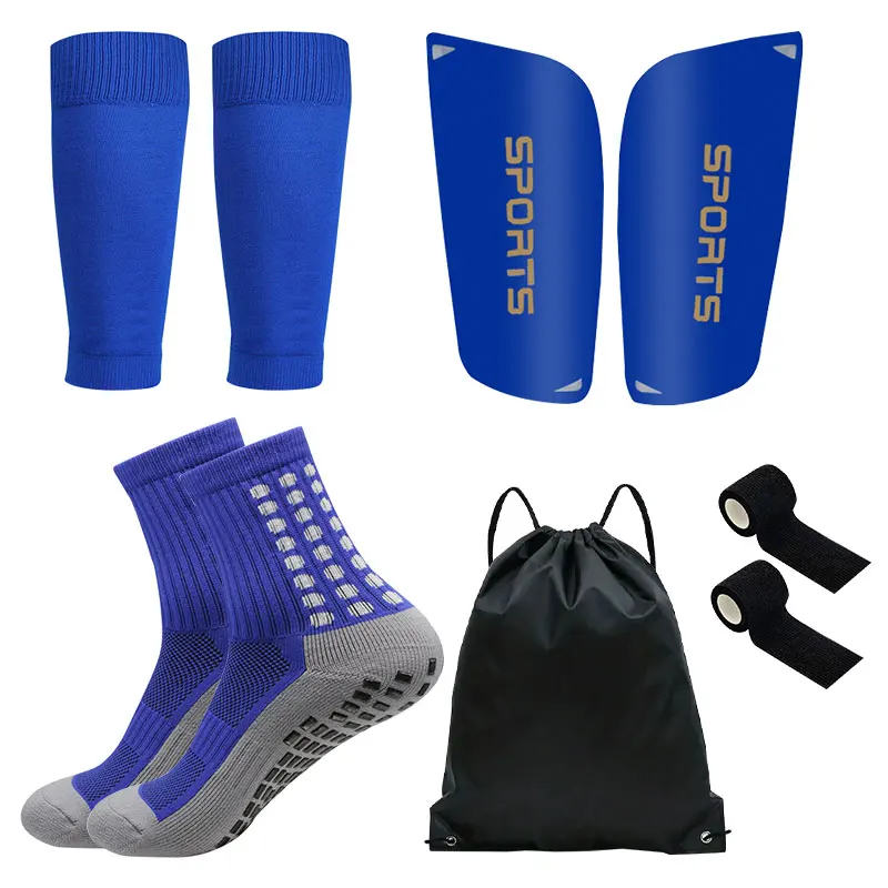 5PCS Set Football Bag Soccer Socks Teenagers Men Sport Grip Socks Soccer Leg Cover Bandage Shin Pads Soccer Training Shank Board