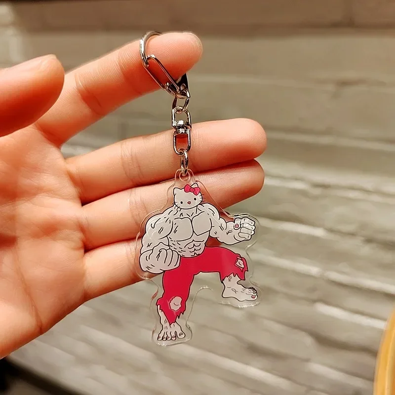 Sanrio Acryl-Schlüsselanhänger, Cartoon-Motiv, niedliches Kuromi, Hello Kitty, modisches Accessoire, Muskel-Anhänger, Schmuck, Weihnachtsgeschenk für Kinder