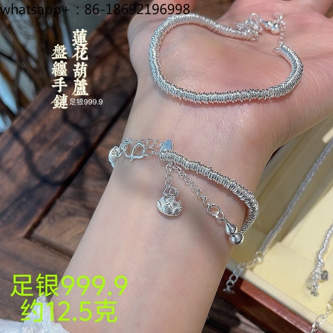 Lotus Gourd, Entanglement 9999 Foot Silver Bracelet Women's New Chinese Simple Stacked Sterling Silver Bracelet