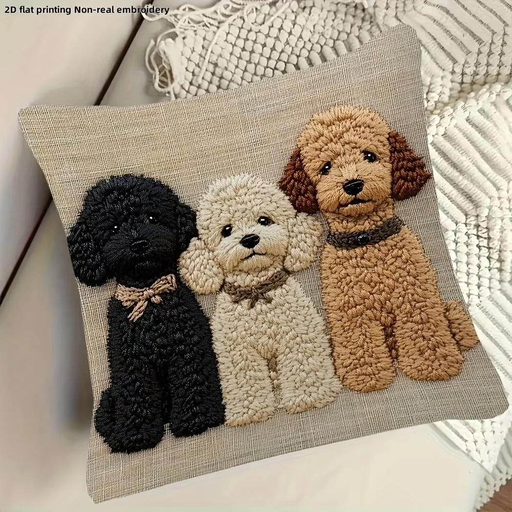 1pc non-Embroidered Poodle Pillow Cover, Polyester 2D Double-Sided Print, Soft Decorative Cushion Case for Pet Lovers, Cozy Home