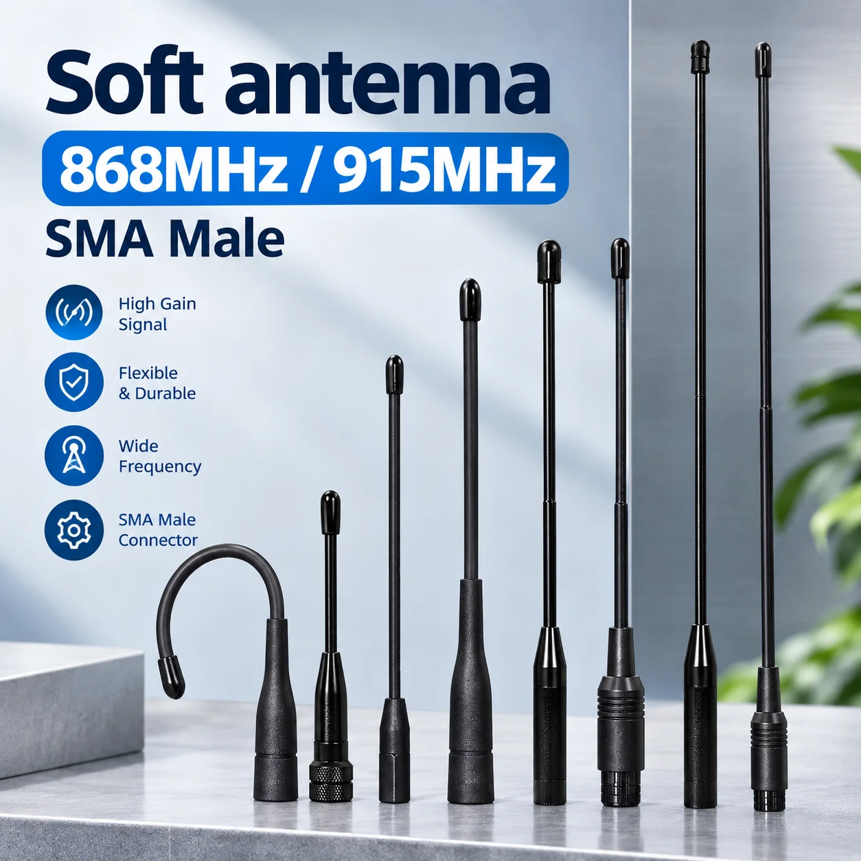 GIZONT LoRaWAN 868MHz Soft Antenna 17cm SMA Male 915MHz 20cm Omnidirectional High-Gain Antenna For Meshtastic ESP32 Wireless Dat