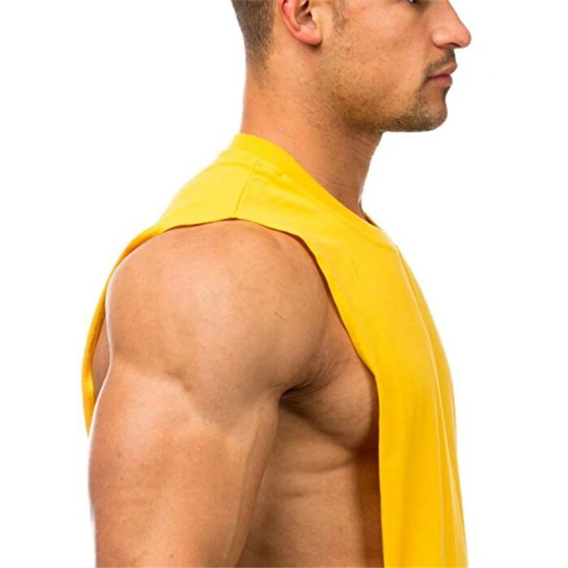 Gym Clothing Men Sides Cut Off T-shirts Dropped Armholes Tank Tops Workout Fitness Sleeveless Vest Outdoor Jogging Undershirt