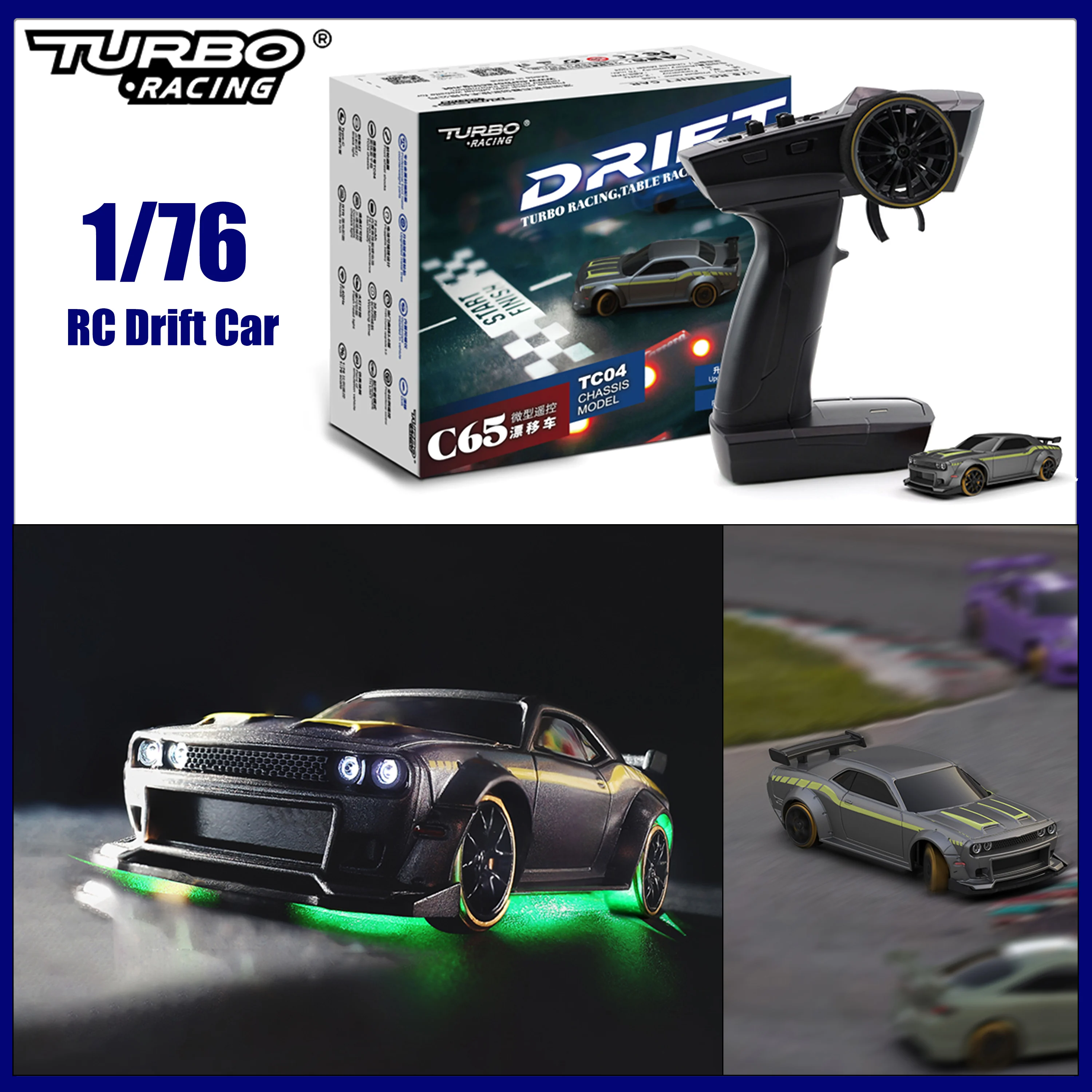 

Turbo Racing 1:76 C65 Drift RC Car with Gyro Radio Full Proportional 4CH Remote Control Metal Counterweights RTR Desktop Toy