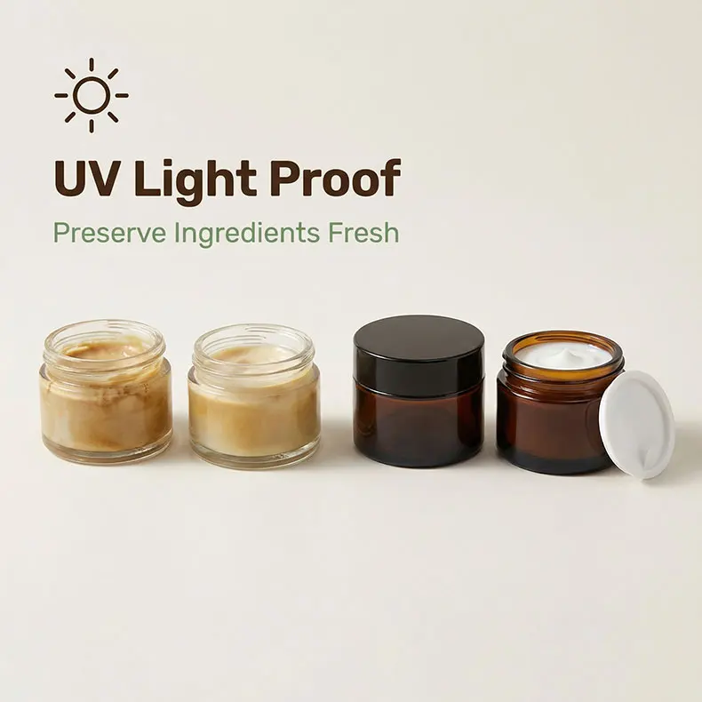 Bernsteinfarbenes Glasgefäß, UV-beständig, für Hautpflege, Gesichts-/Handcreme, Gelmaske, Lotion, Gel-Pulverbehälter, nachfüllbarer Kerzenbehälter – Detail 3