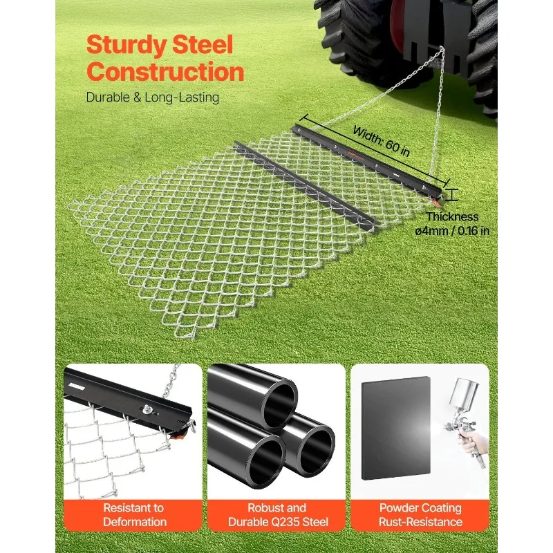 드래그 해로우 4 x 5 피트 체인 해로우 잔디 갈퀴 ATV UTV 트랙터 부착물