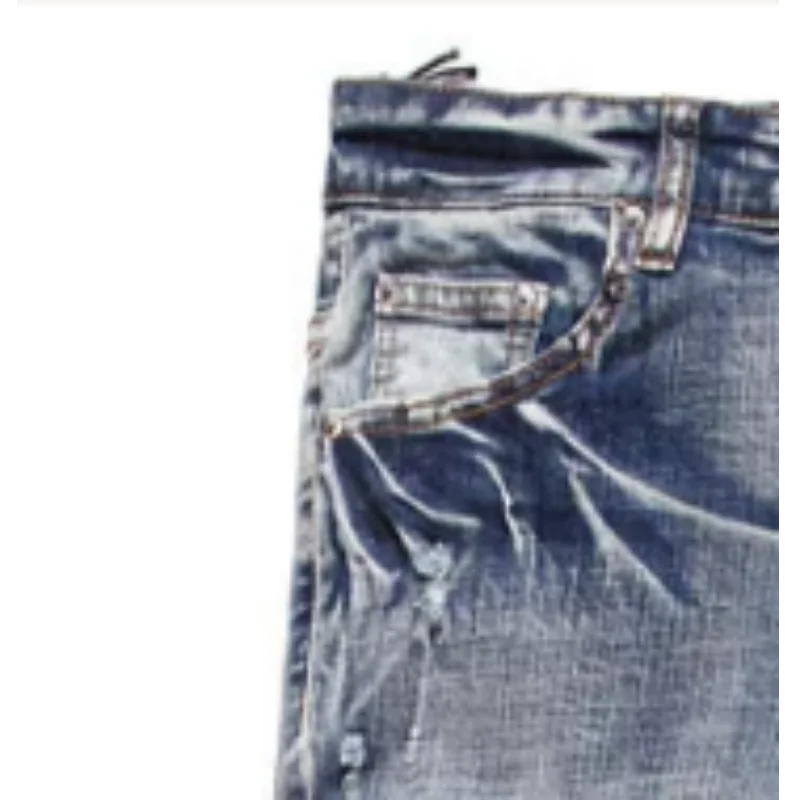 Jean pour hommes avec patchs déchirés, pantalon tendance extensible, coupe slim et polyvalent pour hommes