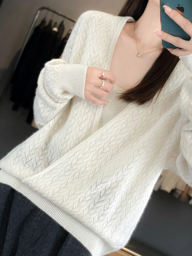 New Style Spring Summer Women 100% wool Sweater  Deep V Neck Pullover Loose Sweater Casual Fashion Plunging Lady Knitted Tops